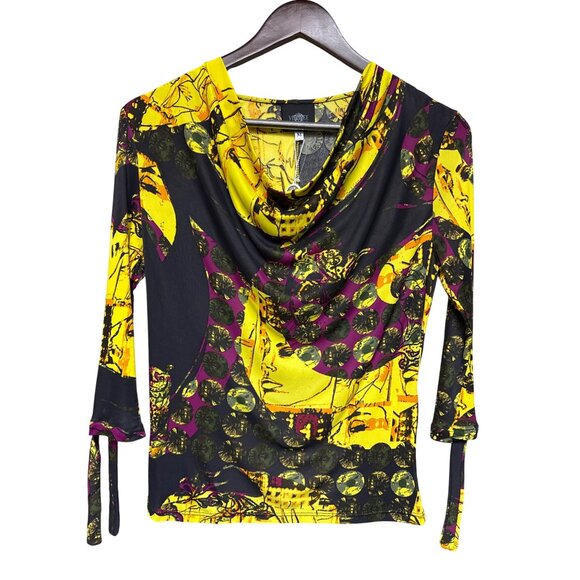 Versace Jeans Couture Women's Top Tie Gold Viscose Face Cowl Neck Italy Medium - Picture 1 of 13